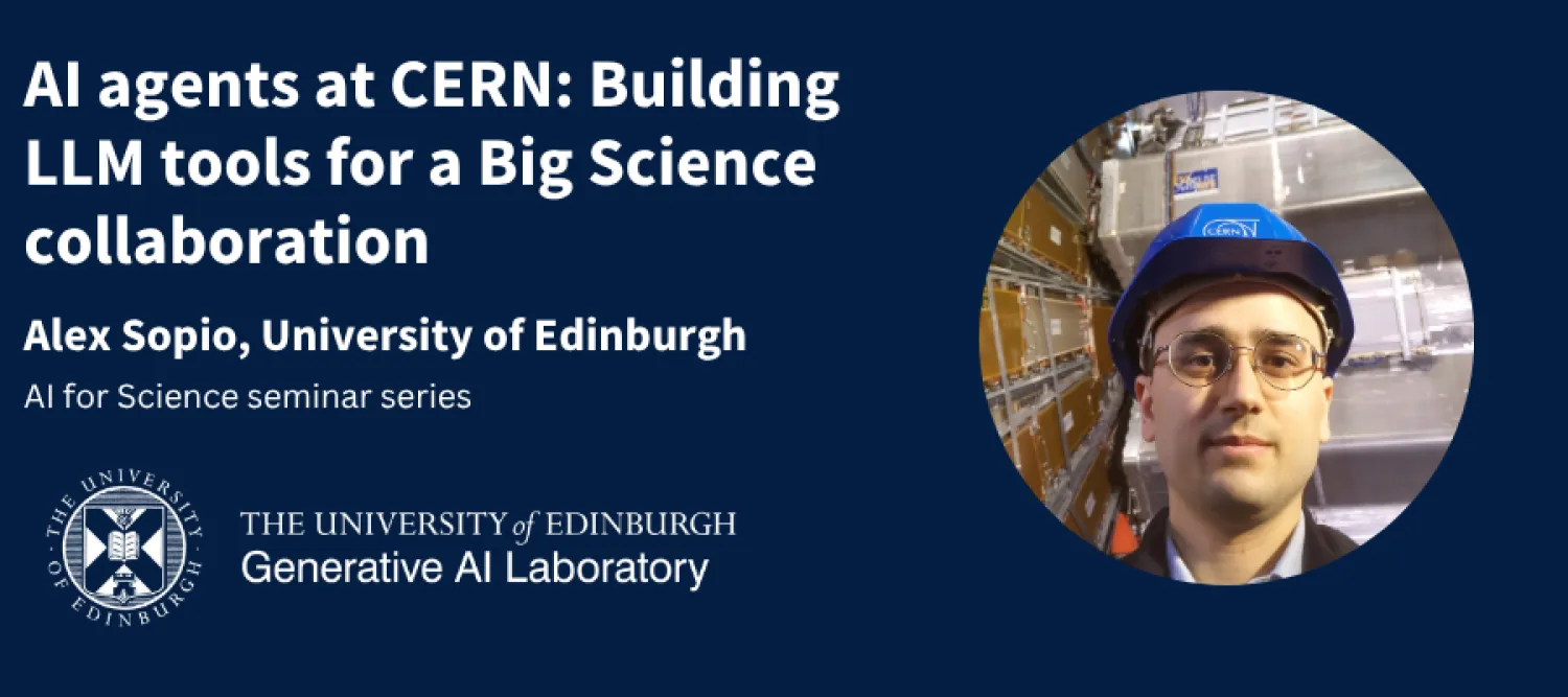 A composite image announcing the AI for Science series with Alex Sopio