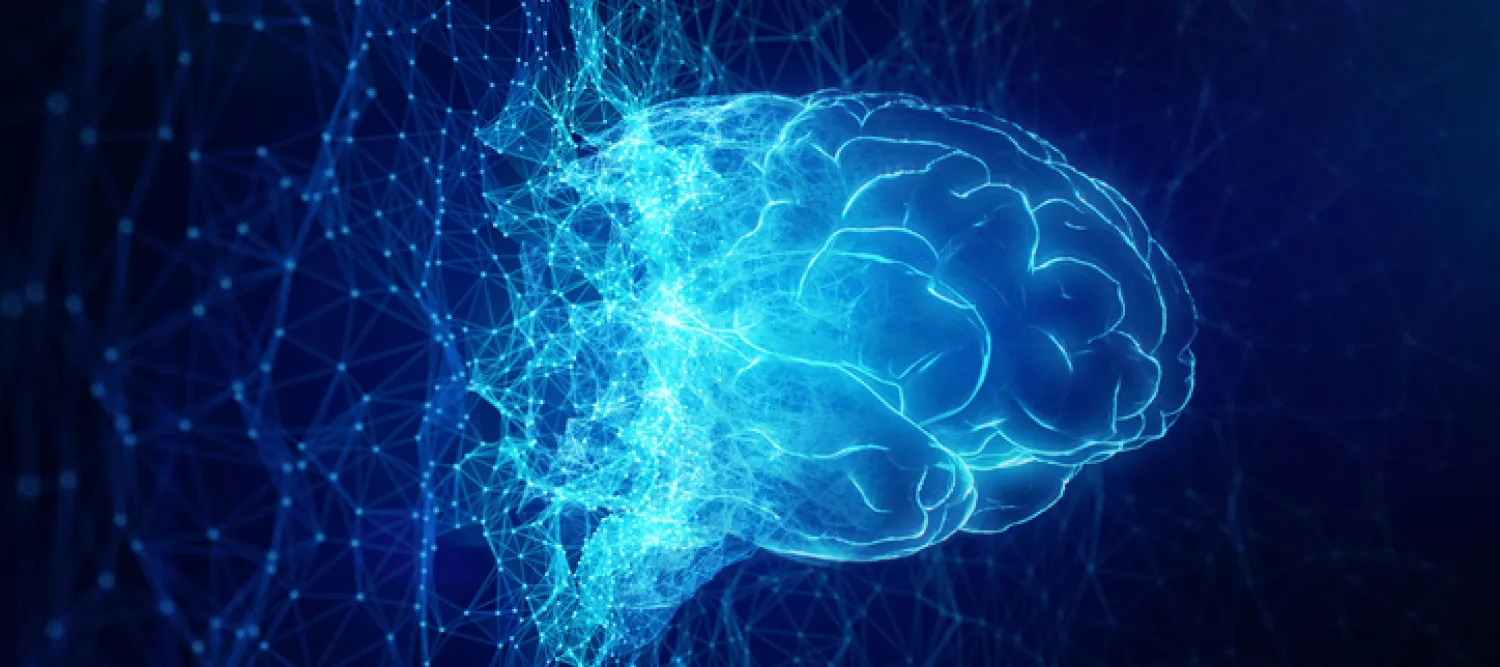 Abstract AI brain making by low poly wireframe network