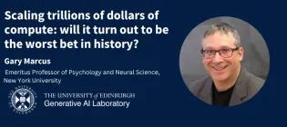 A composite image announcing details of an event with Gary Marcus with text and an image of Gary Marcus inset