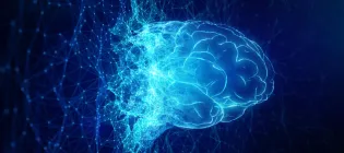 Abstract AI brain making by low poly wireframe network